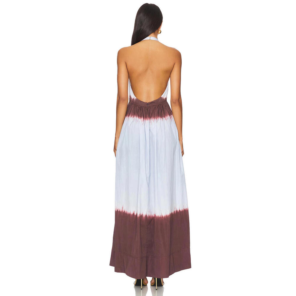 ALC Halter Blair Dress Ombré Tie Dye Brown Purple Beach Maxi Poplin size 10 $595 - Picture 4 of 13